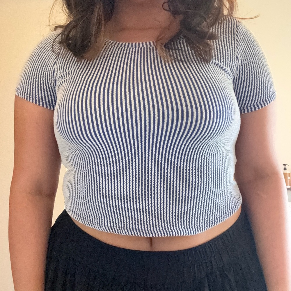 Moa Moa Black and White Striped Crop Top